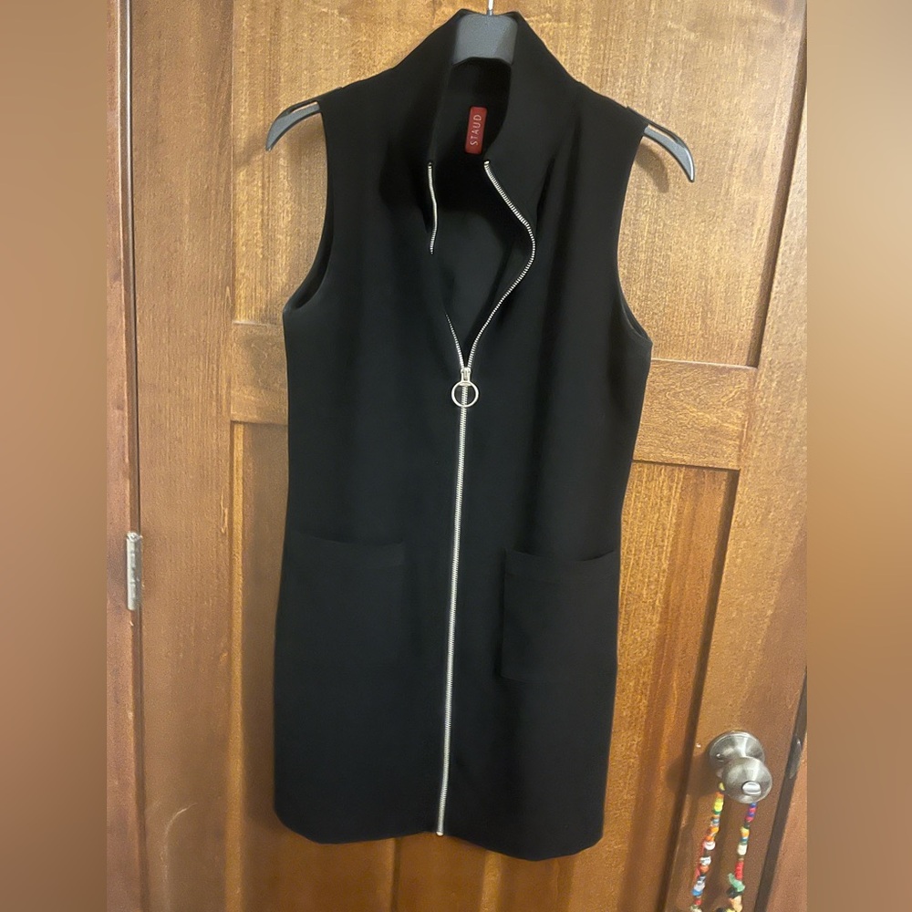 STAUD Black Mini Dress with Front Zipper - excellent condition!